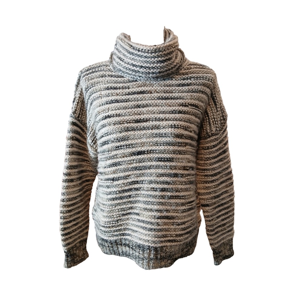 Elsamanda Chunky Knit Turtleneck Sweater Striped Wool Alpaca Blend Fisherman S
